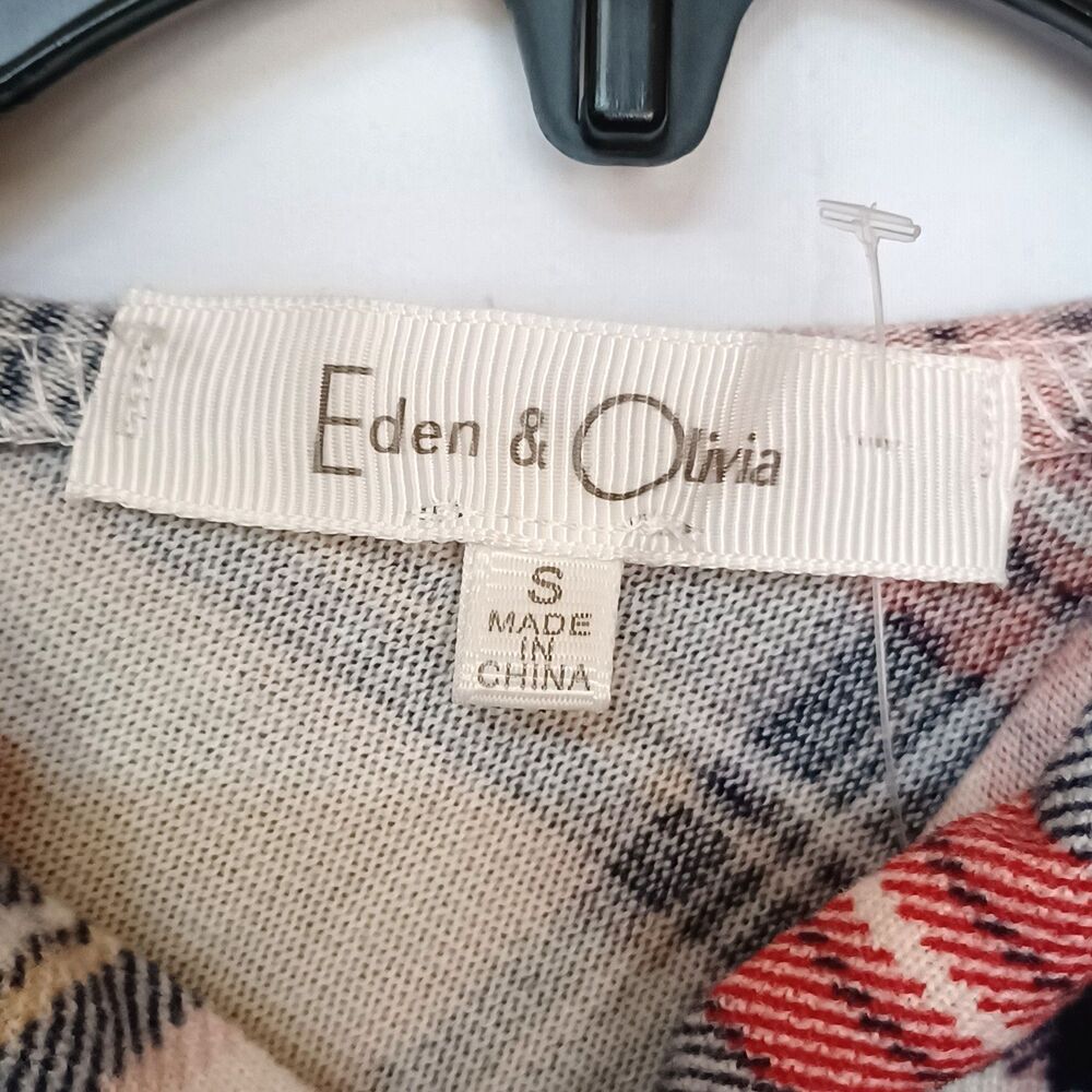Eden & Olivia Women's S Plaid Hooded Button Up Flannel Top Jacket Ivory/Red/Blk - Picture 3 of 10